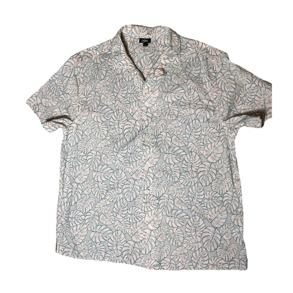 City Streets Men’s L‎ Hawaiian Shirt Tropical Leaf Button Up Short Sleeve Casual